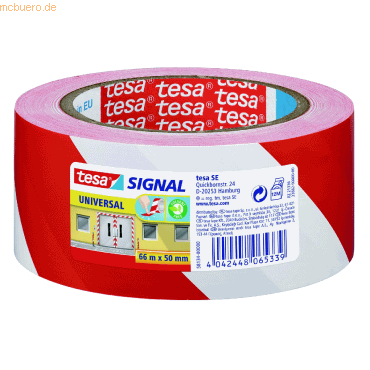 6 x Tesa Signal Markierungsklebeband Universal 66mx55mm rot/weiß