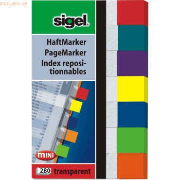 Sigel Haftmarker 84x50mm 7 Farben VE=80 Blatt transparent