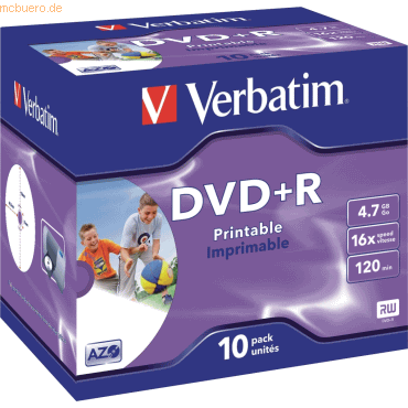 Verbatim DVD-Rohlinge bedruckbar DVD+R 4,7GB/16x im Jewel Case VE=10 S
