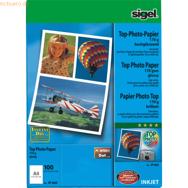 Sigel Fotopapier A4 170g/qm glossy wei VE=100 Blatt