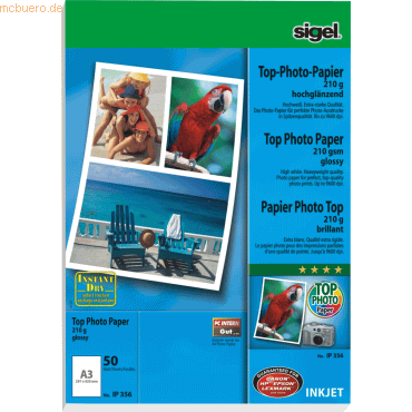 Sigel Fotopapier A3 210g/qm glossy hochwei VE=50 Blatt