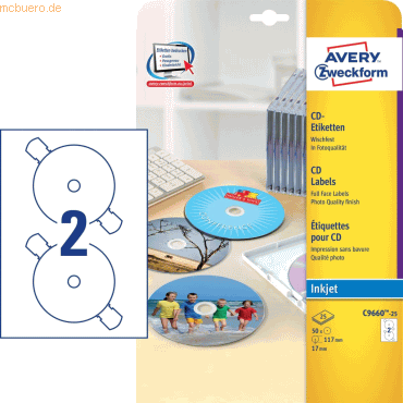 Avery Zweckform Etiketten Inkjet/Laser Kopier 117mm CD VE=50 Stck wei
