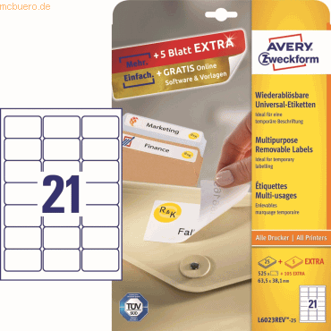 Avery Zweckform Etiketten Inkjet/Laser/Kopier 63,5x38,1mm wiederablsb