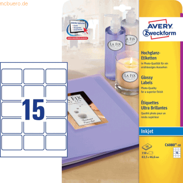 Avery Zweckform Etiketten InkJet 63,5x46,6mm glossy wei VE=150 Stck