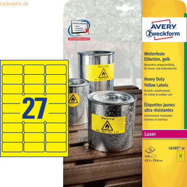 Avery Zweckform Etiketten 63,5x29,6mm Folie wetterfest VE=540 Stck ge