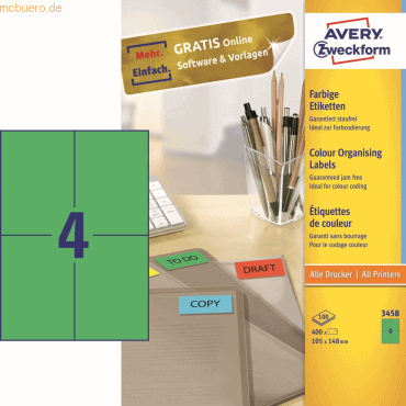 Avery Zweckform Etiketten Inkjet/Laser/Kopier 105x48mm VE=400 Stck gr