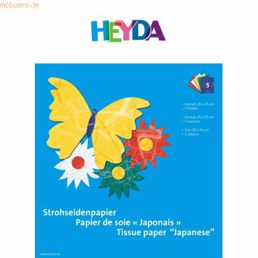 10 x Heyda Strohseide 20x35cm in Sammelmappe 25g/qm VE= 5 Blatt farbig