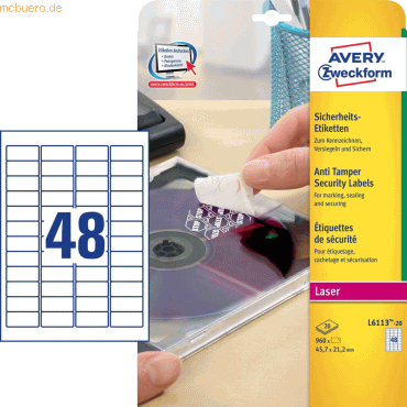 Avery Zweckform Sicherheits-Etiketten 45,7x21,2mm wei VE=960 Stck