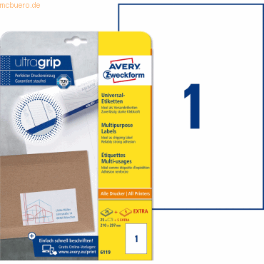 Avery Zweckform Universal-Etiketten ultragrip 210x297 mm VE=30 Etikett