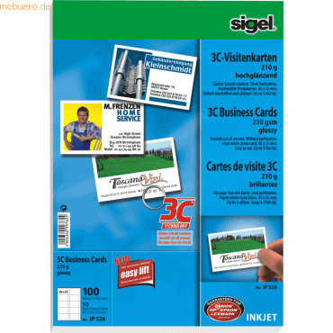 Sigel Visitenkarten Inkjet 3C 85x55mm hochwei VE=100 Stck