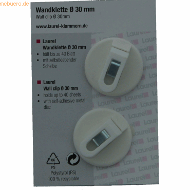 Laurel Halteclip selbstklebend 30mm VE=2 Stck wei