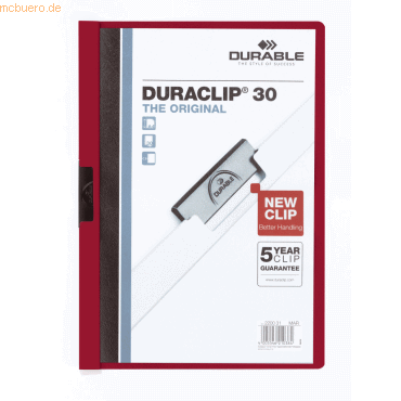 Durable Klemmmappe Duraclip Original 30 bis 30 Blatt A4 dunkelrot