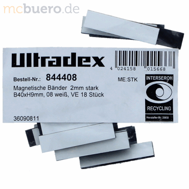 Ultradex Magnetische Abschnitte 40x9x2mm VE=18 Stck wei