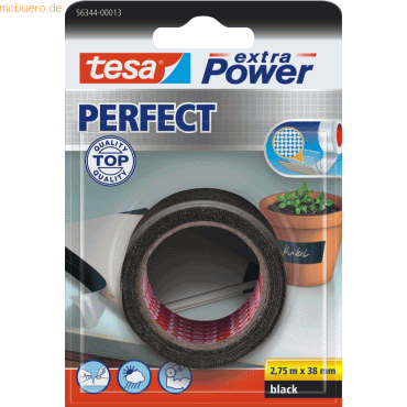 6 x Tesa Gewebeband extra Power Perfect 38mmx2,75m schwarz Blister