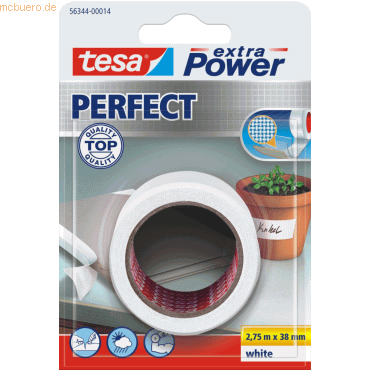 6 x Tesa Gewebeband extra Power Perfect 38mmx2,75m wei Blister