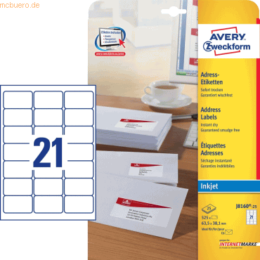 Avery Zweckform Adressetiketten 63,5x38,1mm VE=525 Stck