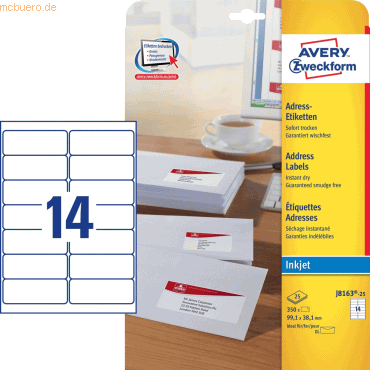 Avery Zweckform Adressetiketten VE=350 Stck fr DIN lang Kuverts