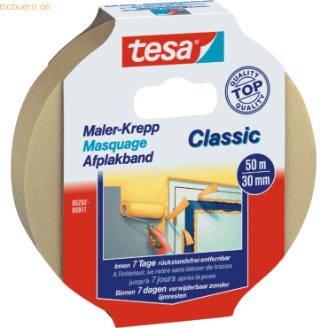 10 x Tesa Maler-Kreppband Classic 50m:30mm beige
