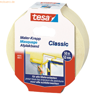 6 x Tesa Maler-Kreppband Classic 50mx50mm beige