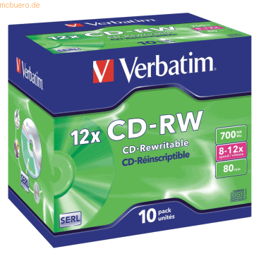 Verbatim CD-Rohlinge 700MB/80min im JewelCase VE=10 Stück