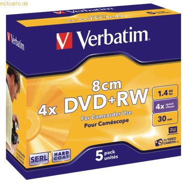 Verbatim DVD-Rohlinge DVD+RW 8cm 1,46GB/4x 30Min Mini-Jewel Case VE=5