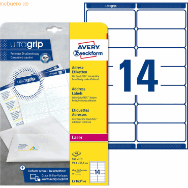 Avery Zweckform Adress-Etiketten ultragrip 99,1x38,1 mm VE=560 Etikett