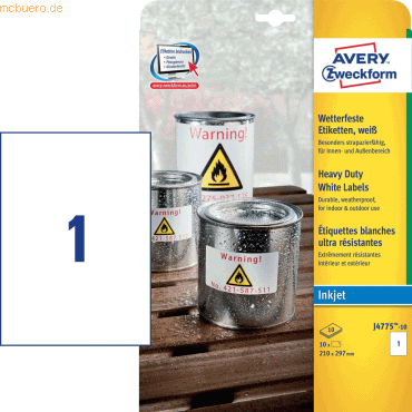 Avery Zweckform Etiketten Inkjet 210x297mm wetterfest VE=10 Stck wei
