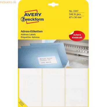 Avery Zweckform Adressetiketten 67x30mm VE=540 Stck