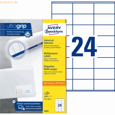 Avery Zweckform Universal-Etiketten ultragrip 70x36 mm VE=2.400 Etiket