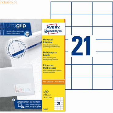 Avery Zweckform Universal-Etiketten ultragrip 70x42,3 mm VE=2.100 Etik