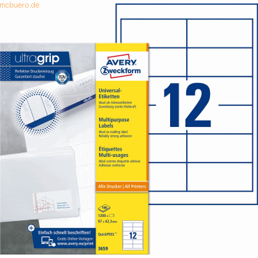 Avery Zweckform Universal-Etiketten ultragrip 97x42,3 mm VE=1.200 Etik