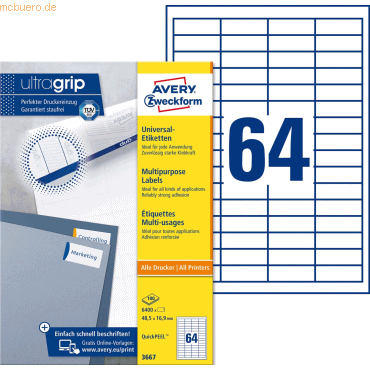 Avery Zweckform Universal-Etiketten ultragrip 48,5x16,9 mm VE=6.400 Et