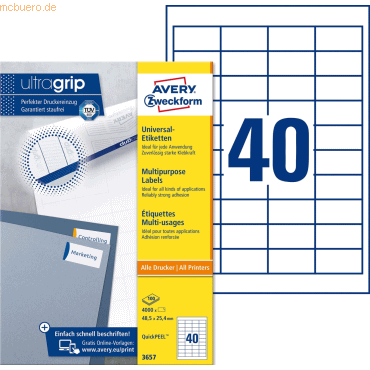 Avery Zweckform Universal-Etiketten ultragrip 48,5x25,4 mm VE=4.000 Et