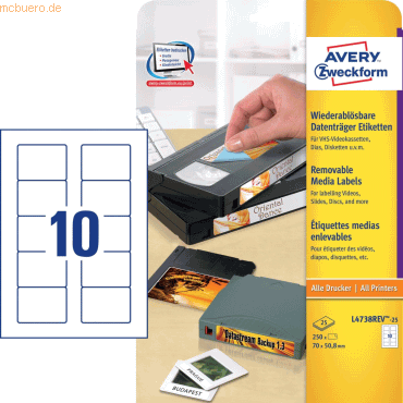 Avery Zweckform Disketten-Etiketten 70x50,8mm wei VE=250 Stck wieder