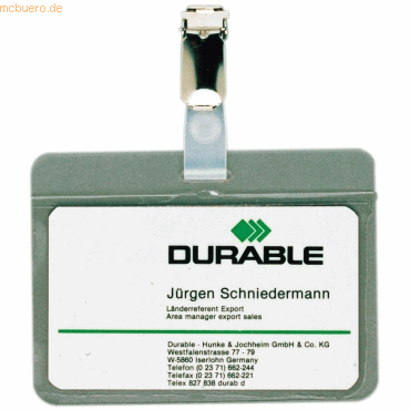Durable Namensschild 54x90mm quer zum Laminieren mit Clip VE=25 Stck