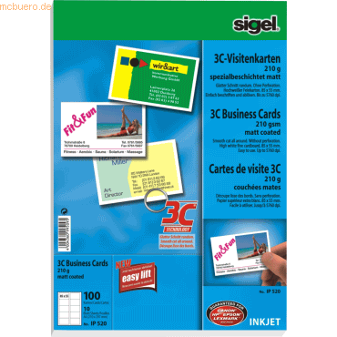 Sigel Visitenkarten Inkjet 3C 85x55mm 210g/qm wei VE=100 Stck