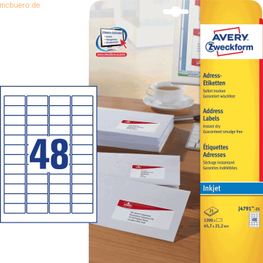 Avery Zweckform Etiketten Inkjet spezialbeschichtet 45x21mm wei VE=12