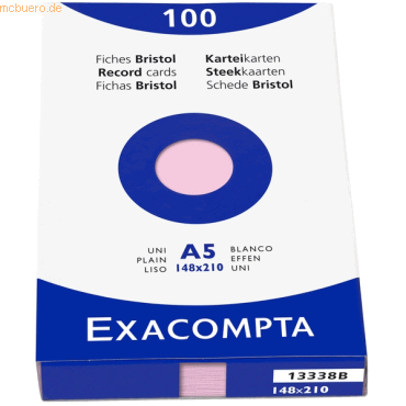 Exacompta Karteikarten A5 blanko rosa VE=100 Stck