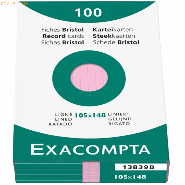 Exacompta Karteikarten A6 liniert rosa VE=100 Stck