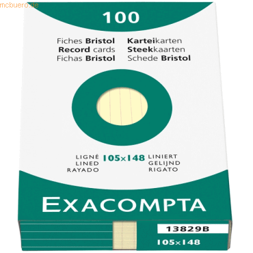 Exacompta Karteikarten A6 liniert gelb VE=100 Stck