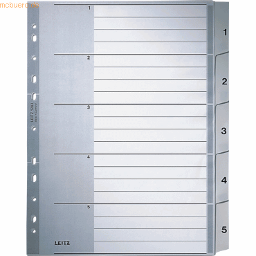 10 x Leitz Register A4 1-5 PP grau mit Deckblatt