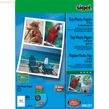 Sigel Fotopapier A4 210g/qm glossy wei VE=50 Blatt