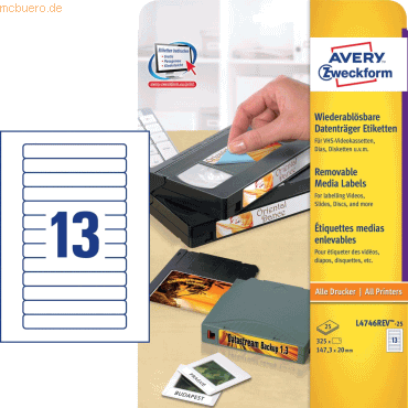Avery Zweckform Etiketten Inkjet/Laser/Kopier 147,3x20mm wei VE=325 S