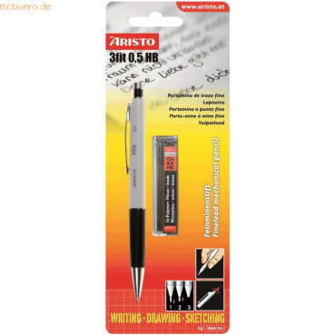 10 x Aristo Feinminenstift 3fit 0,5mm metallic silber Blister