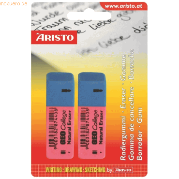 10 x Aristo Radierer Geocollege Kombiradierer Kautschuk 56x19x8mm VE=2