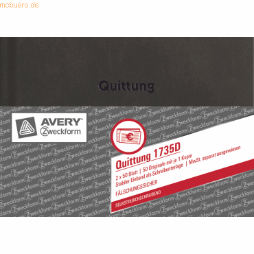 Avery Zweckform Formularbuch Quittung A6 quer VE=2x50 Blatt