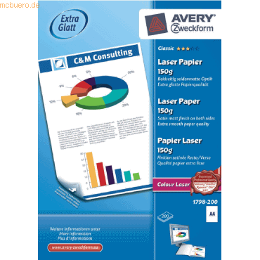 Avery Zweckform Fotopapier Laser Classic A4 150g/qm matt satiniert bei