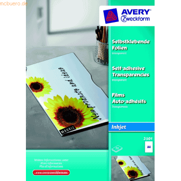 Avery Zweckform Inkjet-Folie A4 selbstklebend spezialbeschichtet 0,17