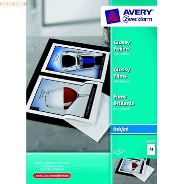 Avery Zweckform Inkjet-Folie A4 beschichtet hochglnzend selbstklebend