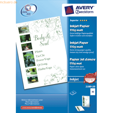 Avery Zweckform Inkjet-Papier Superior A3 beidseitig beschichtet matt